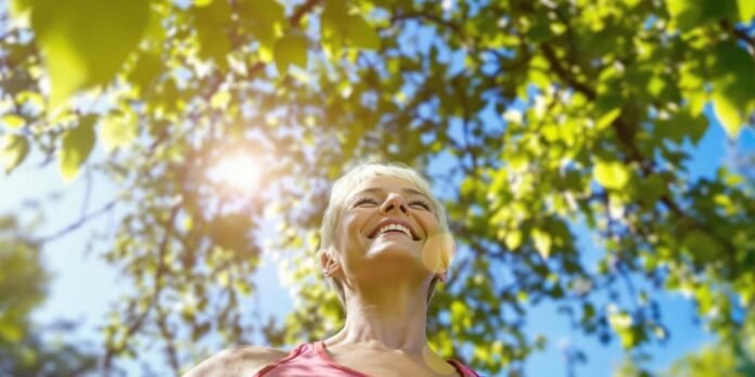 Healthy person exercising outdoors in nature.