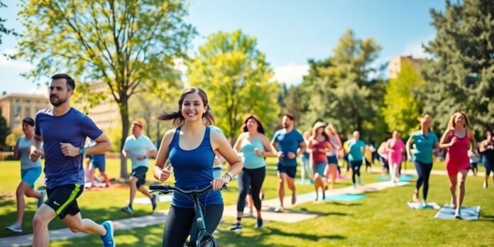 People enjoying outdoor activities in a sunny park.