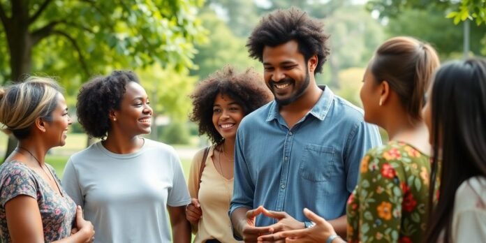 People enjoying meaningful conversations in a peaceful park.