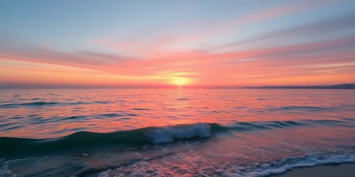 Serene landscape of sunrise over calm waters.