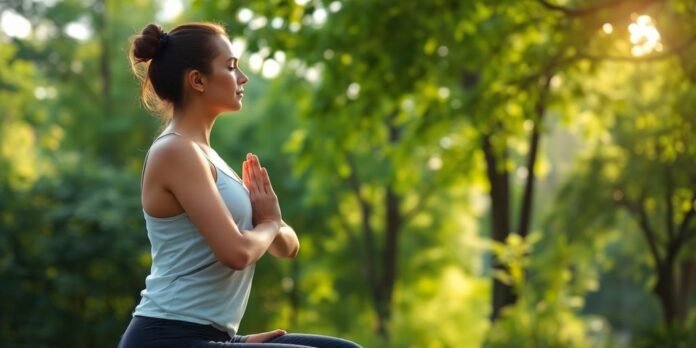 Person doing yoga in a peaceful outdoor setting.