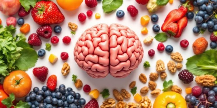 Healthy brain foods: fruits, vegetables, and nuts.