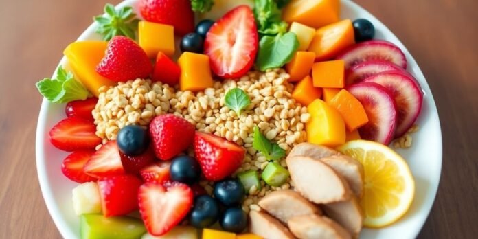 Colorful plate of healthy food for children.